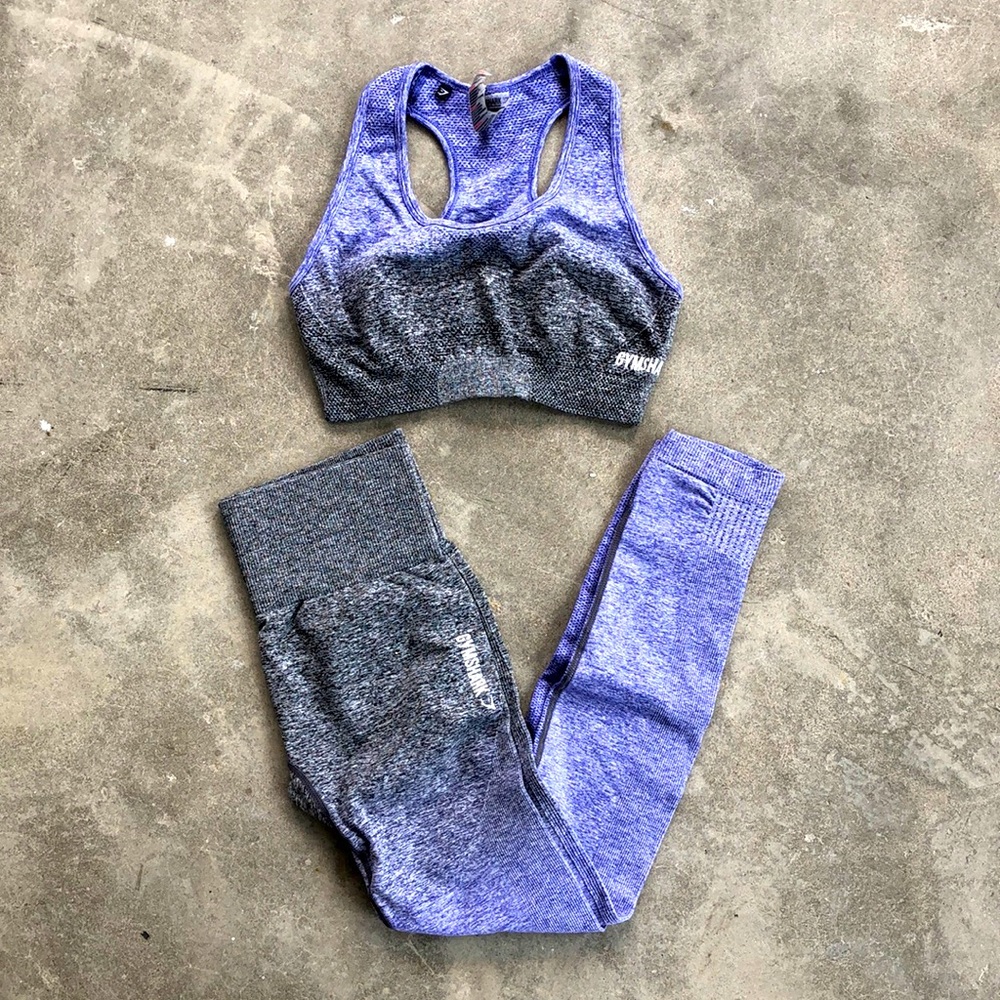 Gym Shark Blue Gray Ombre Seamless Workout Set